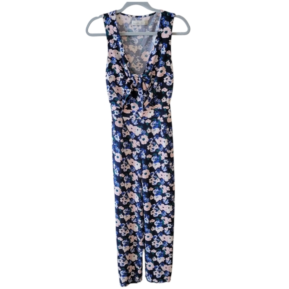 Abercrombie & Fitch Blue Floral Wide Leg Crop Jumpsuit Size Small - Picture 1 of 4